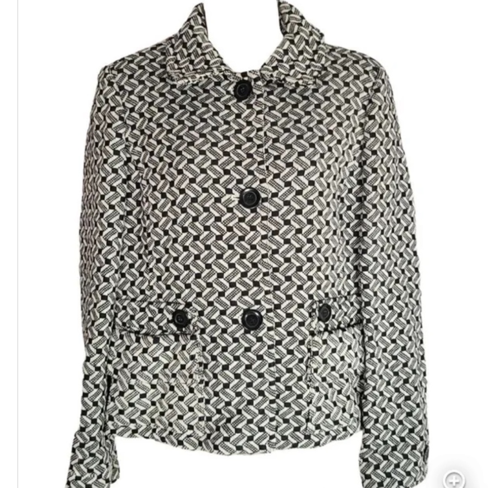 LOFT Black White Pea Coat Sz 6. LIKE NEW